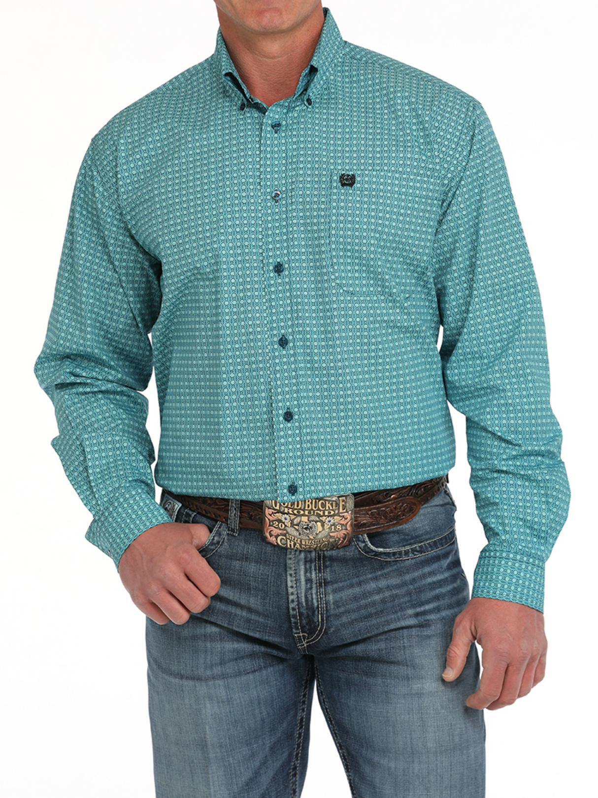 Turquoise Medallion Western Shirt - Men