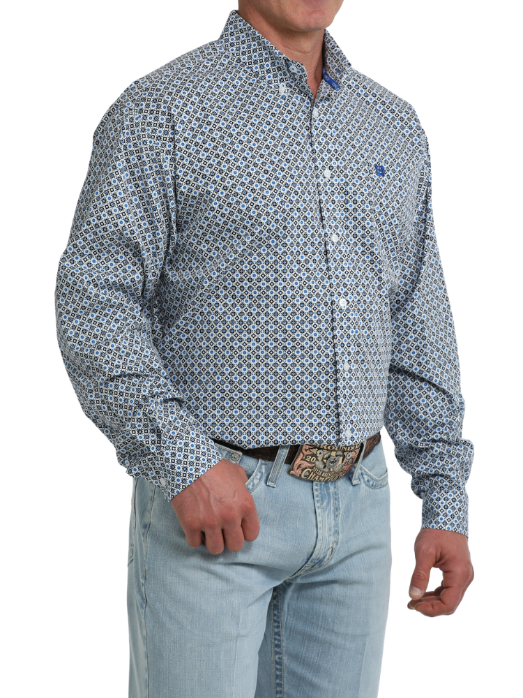 Chemise Western Geo Print Blanc Bleu - Homme