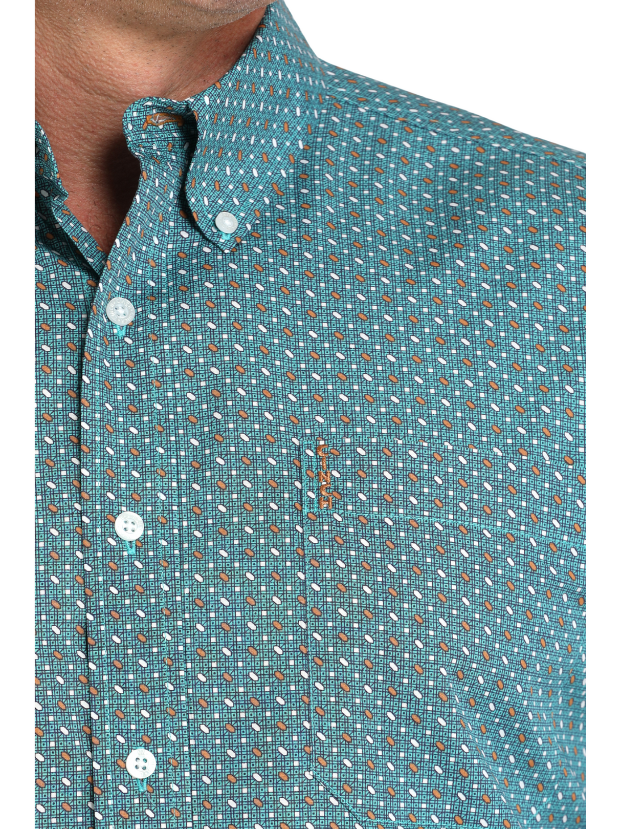 Chemise Western Géométrique Turquoise et Orange - Homme