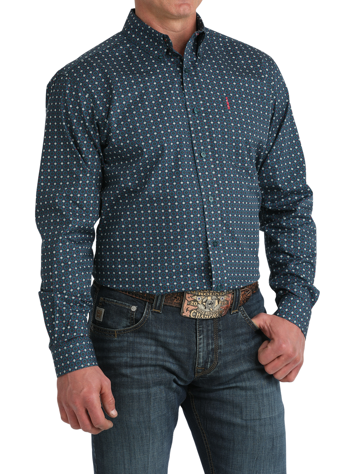 Chemise Western Modern Print Blue - Homme