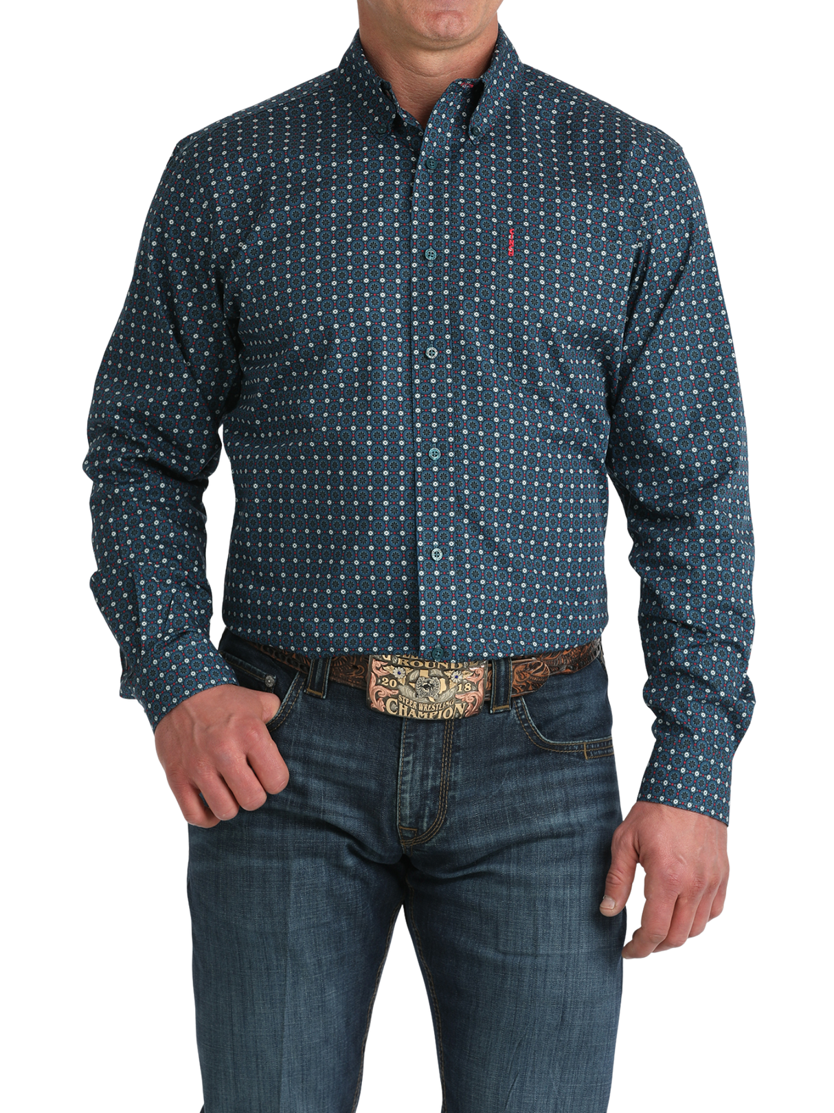 Chemise Western Modern Print Blue - Homme