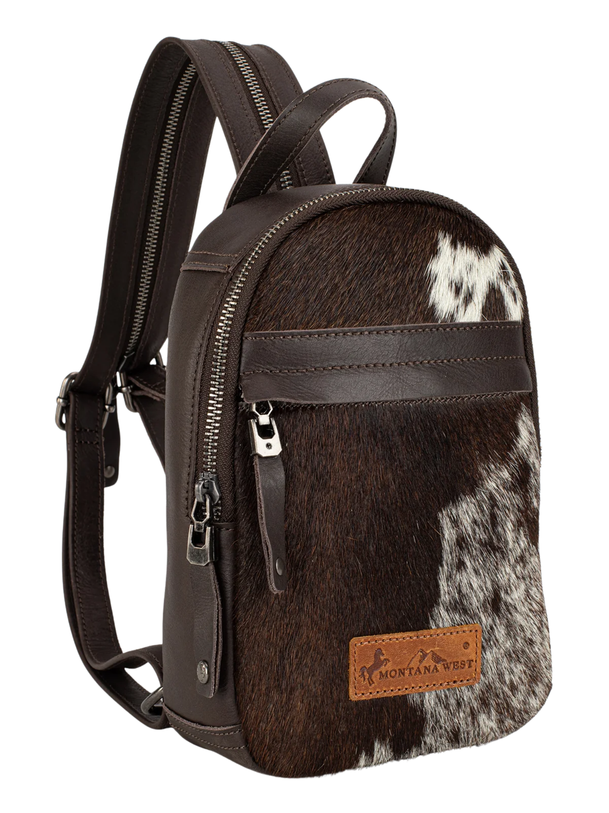 Genuine Leather Convertible Sling Backpack with Cowhide