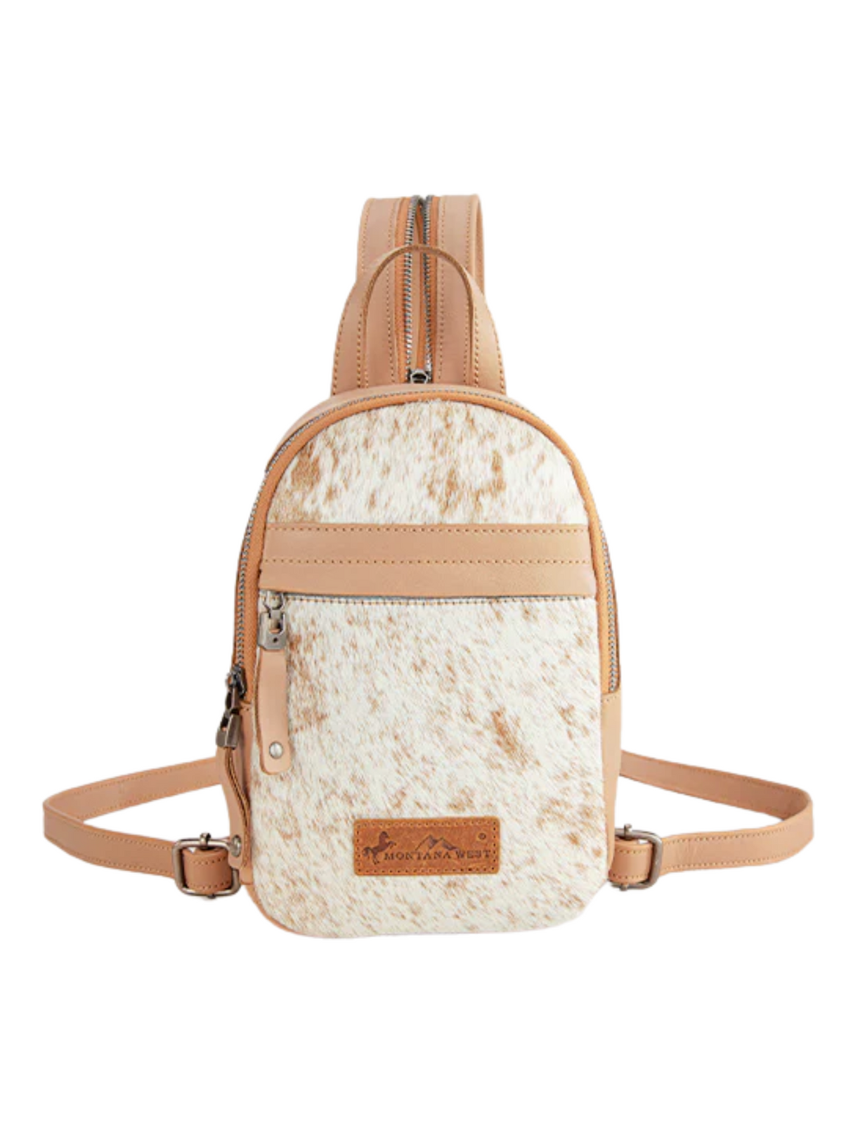 Sac à dos Convertible en Sling en Cuir Véritable avec Poil de Vache