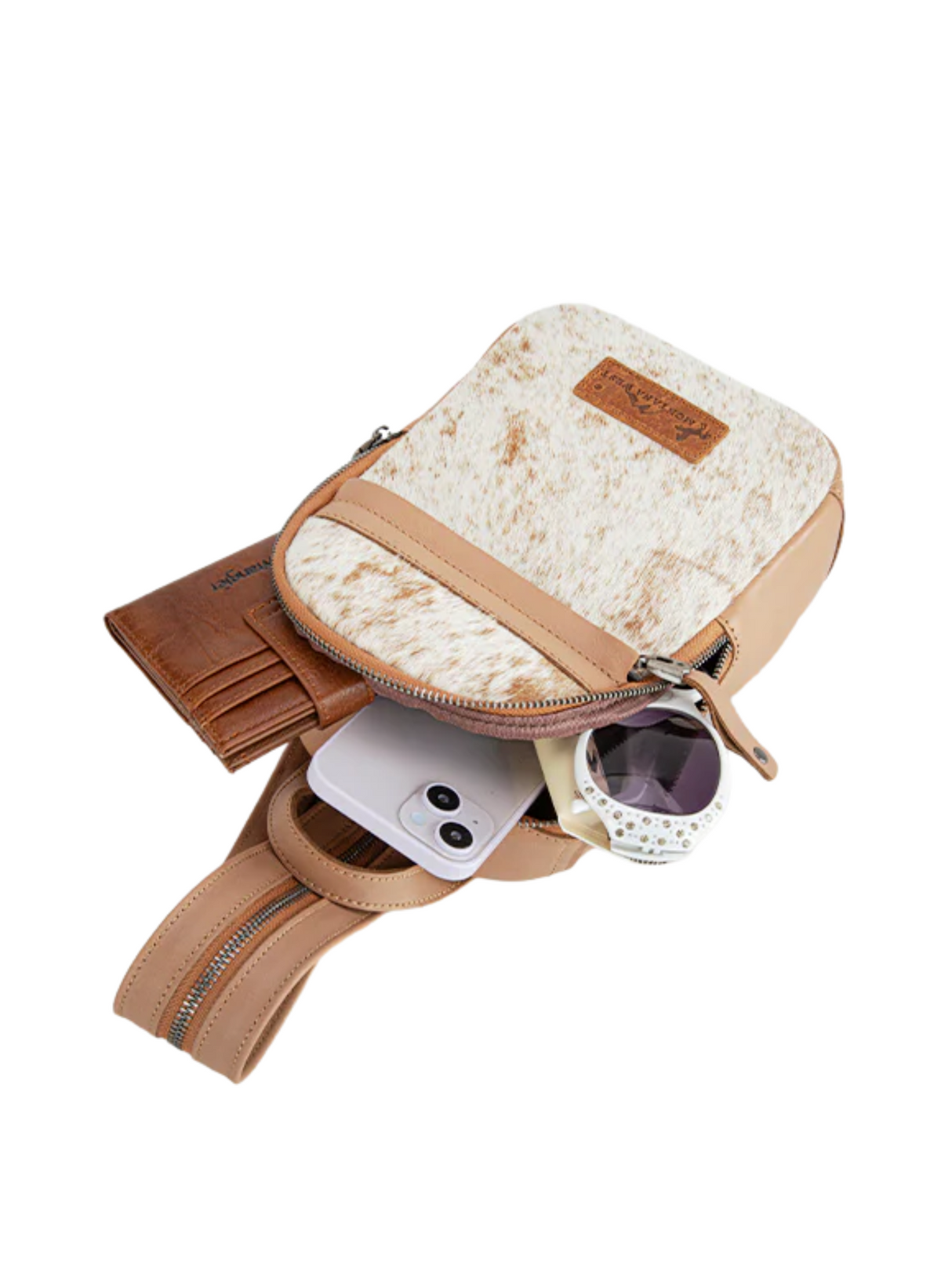 Sac à dos Convertible en Sling en Cuir Véritable avec Poil de Vache