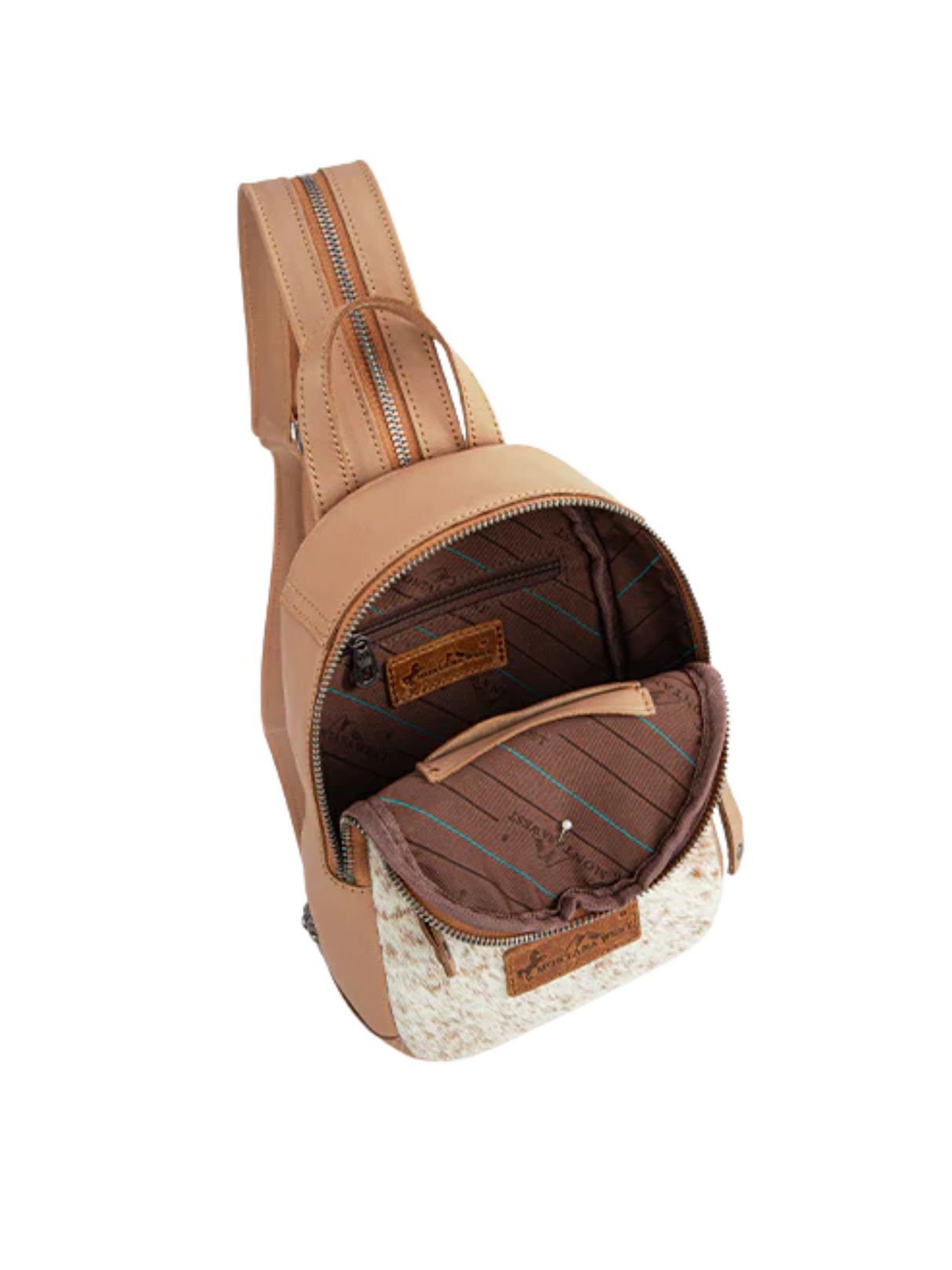 Sac à dos Convertible en Sling en Cuir Véritable avec Poil de Vache