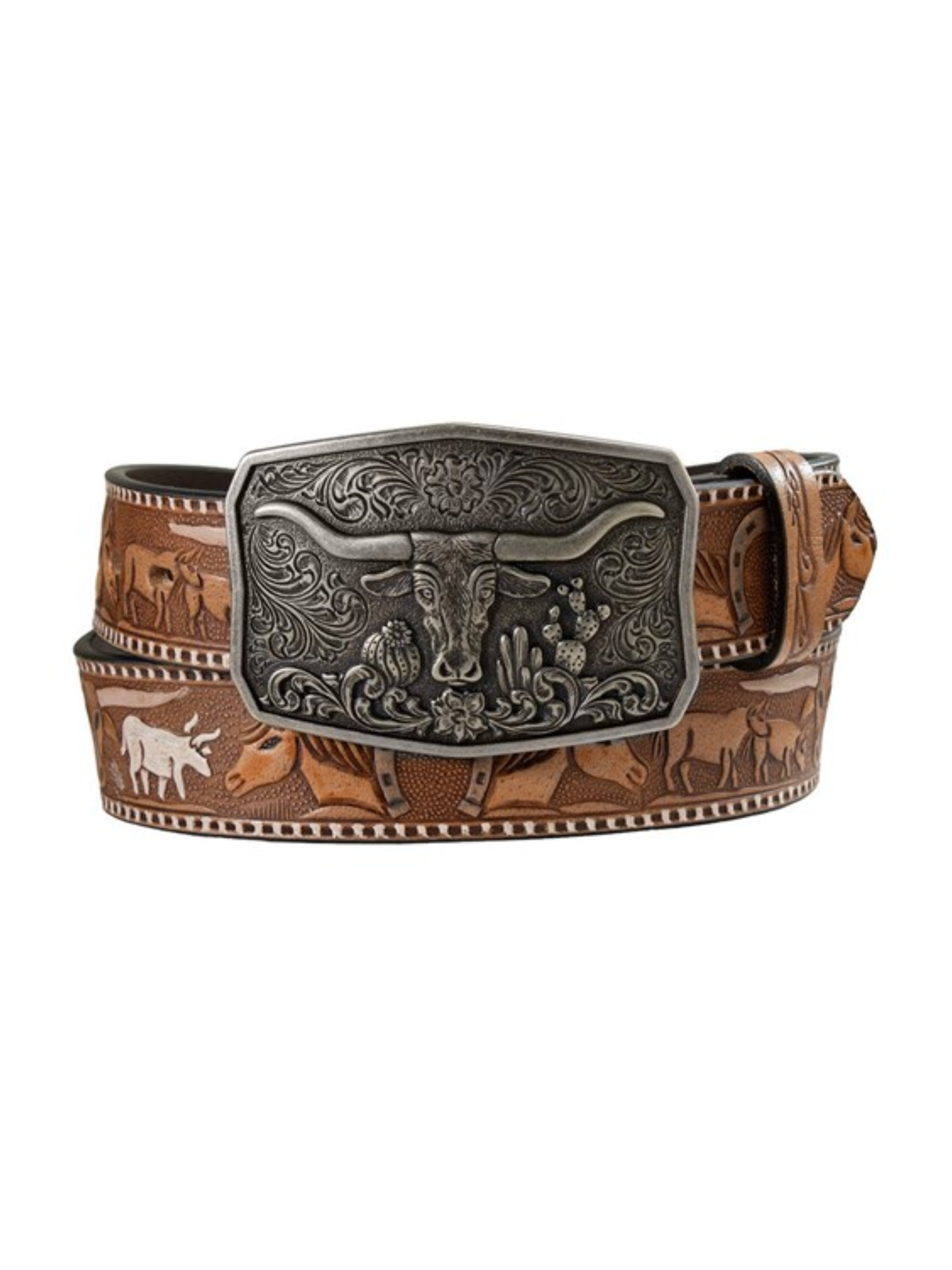 Women's Vintage Longhorn Leather Western Belt