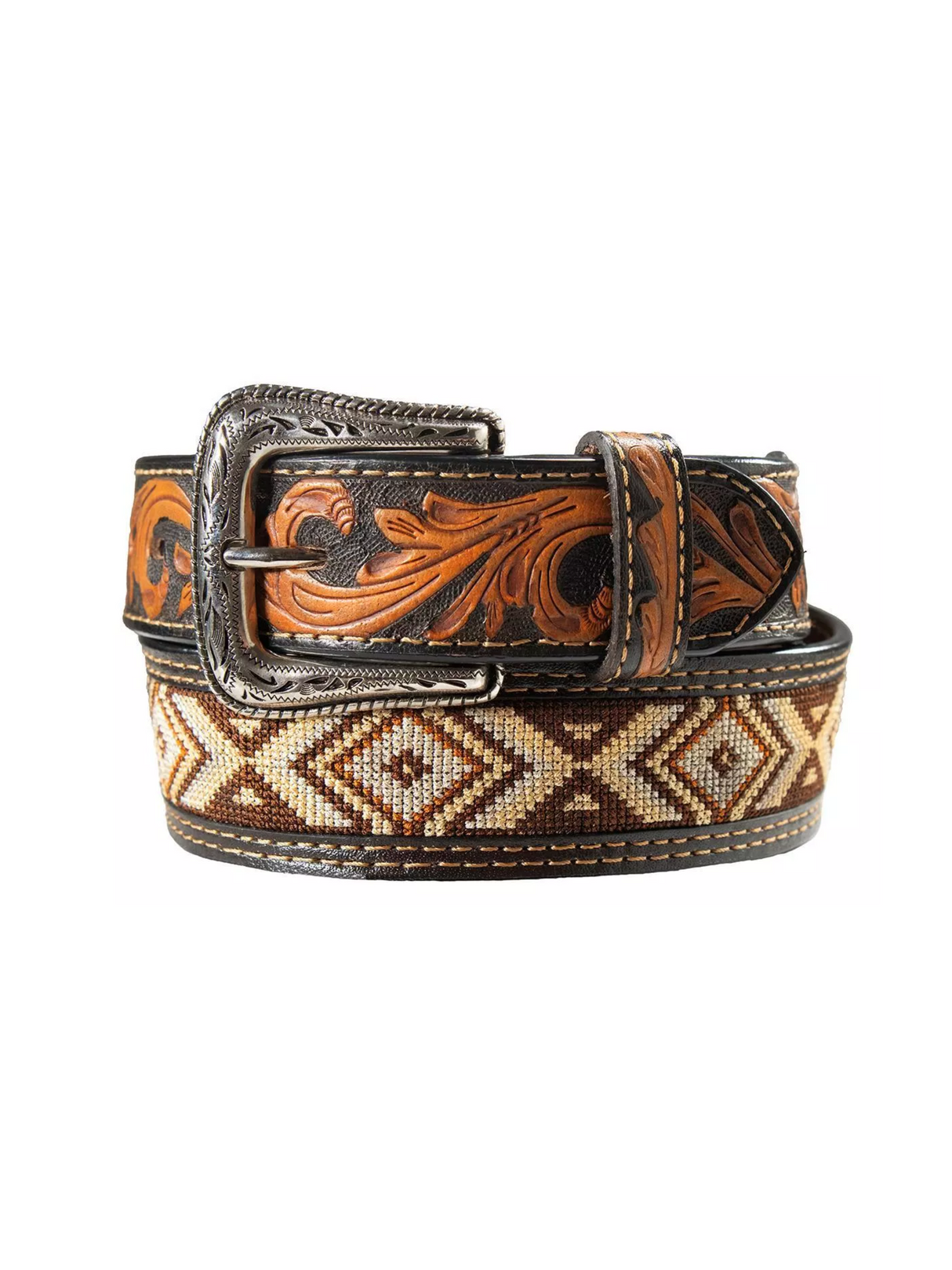 Brown Southwest Embroidery Belt - Men
