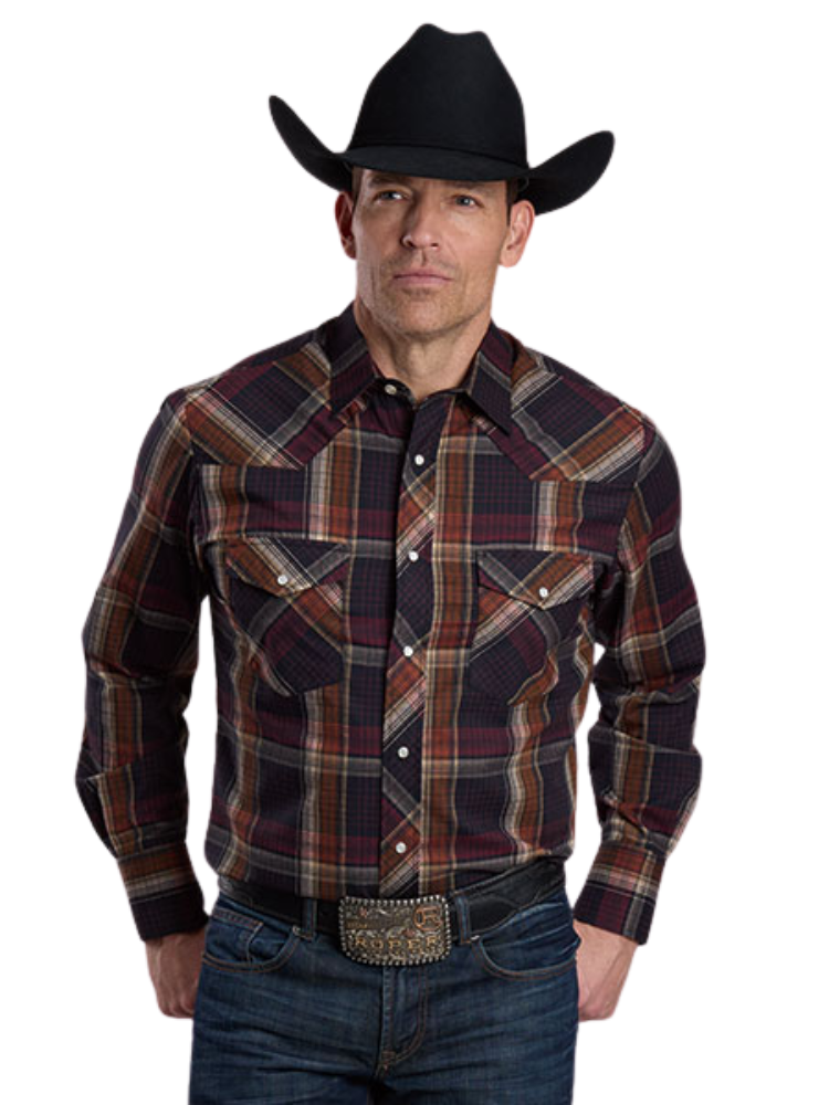 Chemise western à carreaux brun multi - Homme