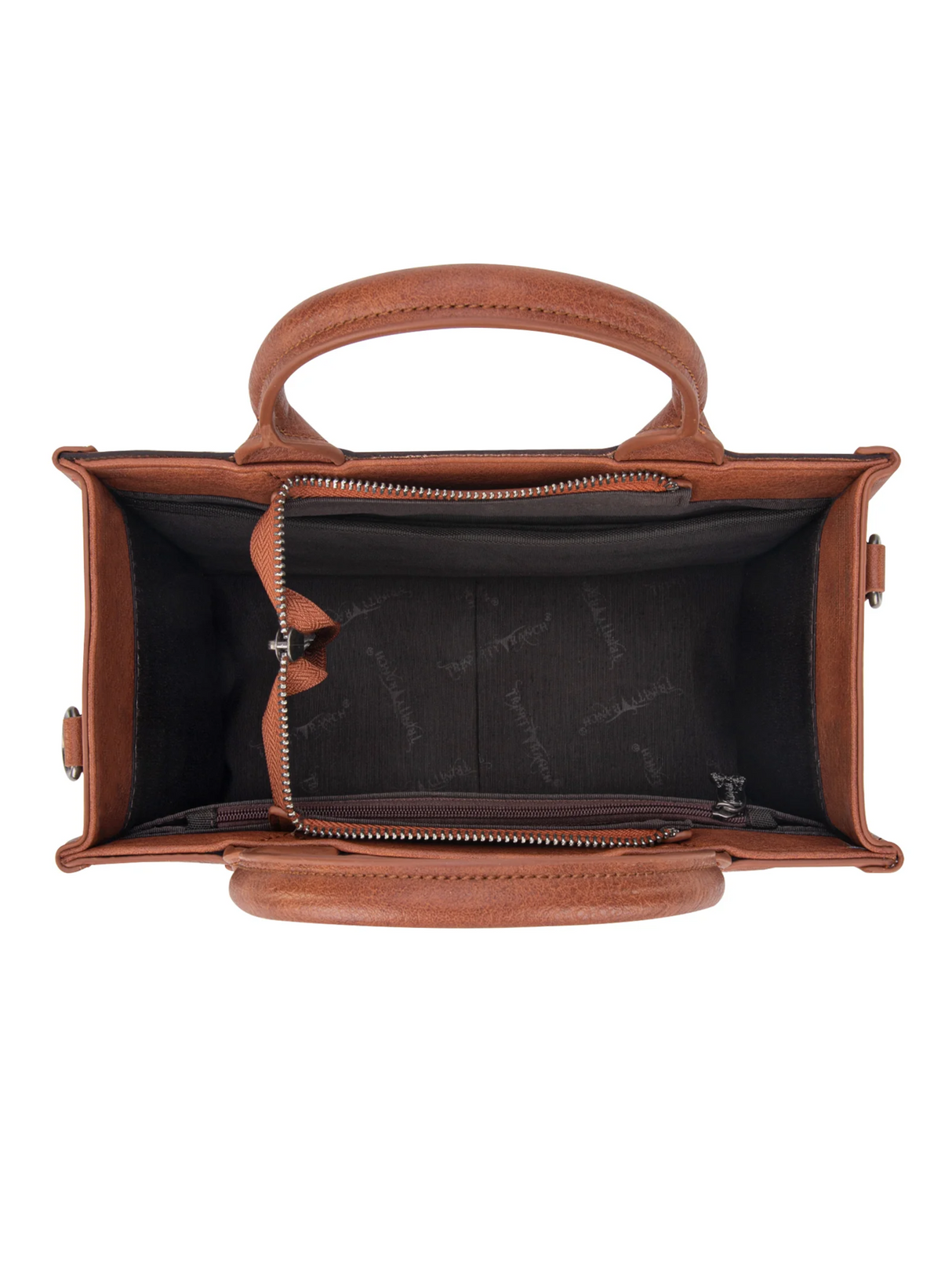 Leather handbag with hair and engraved floral pattern