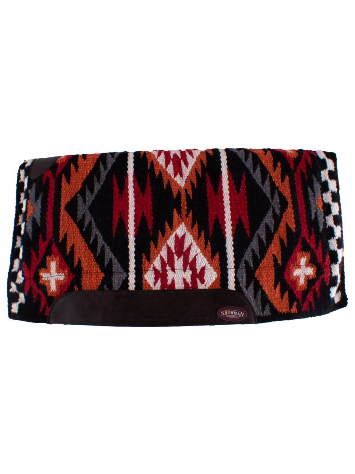 Western rug in red and orange woven wool with memory felt