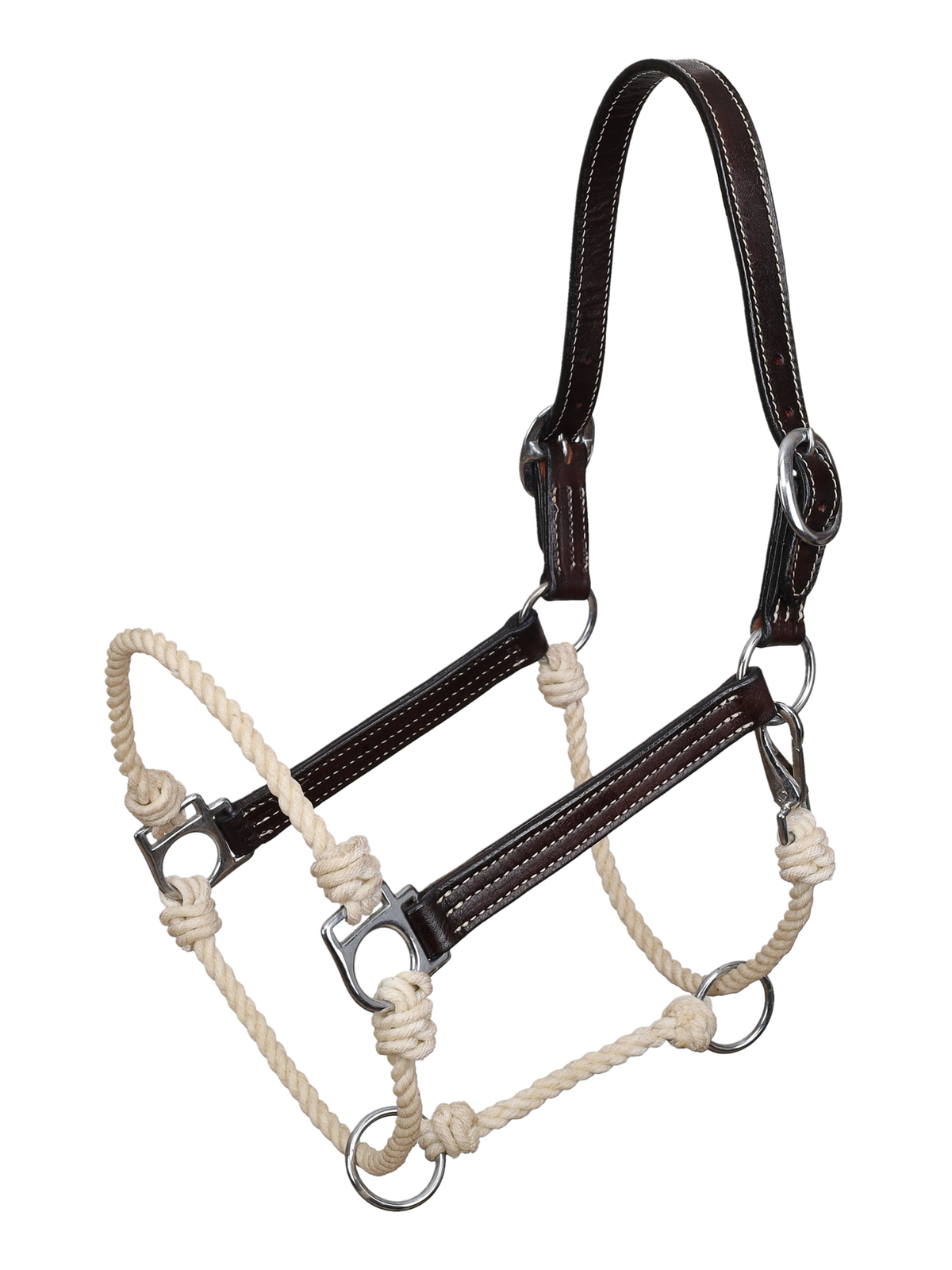 Licou hybride en cuir cousu et corde