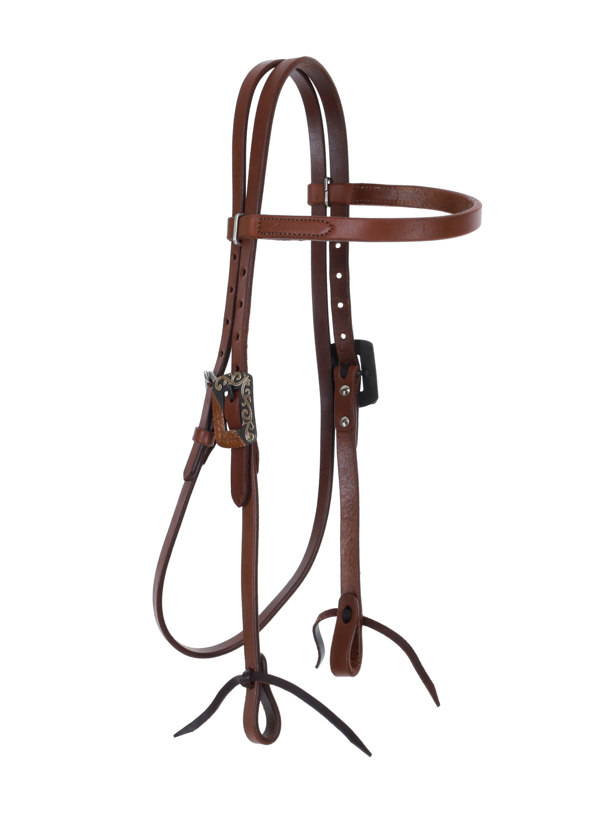 Bride western à frontal avec boucles carrées cuivre et argent gravées