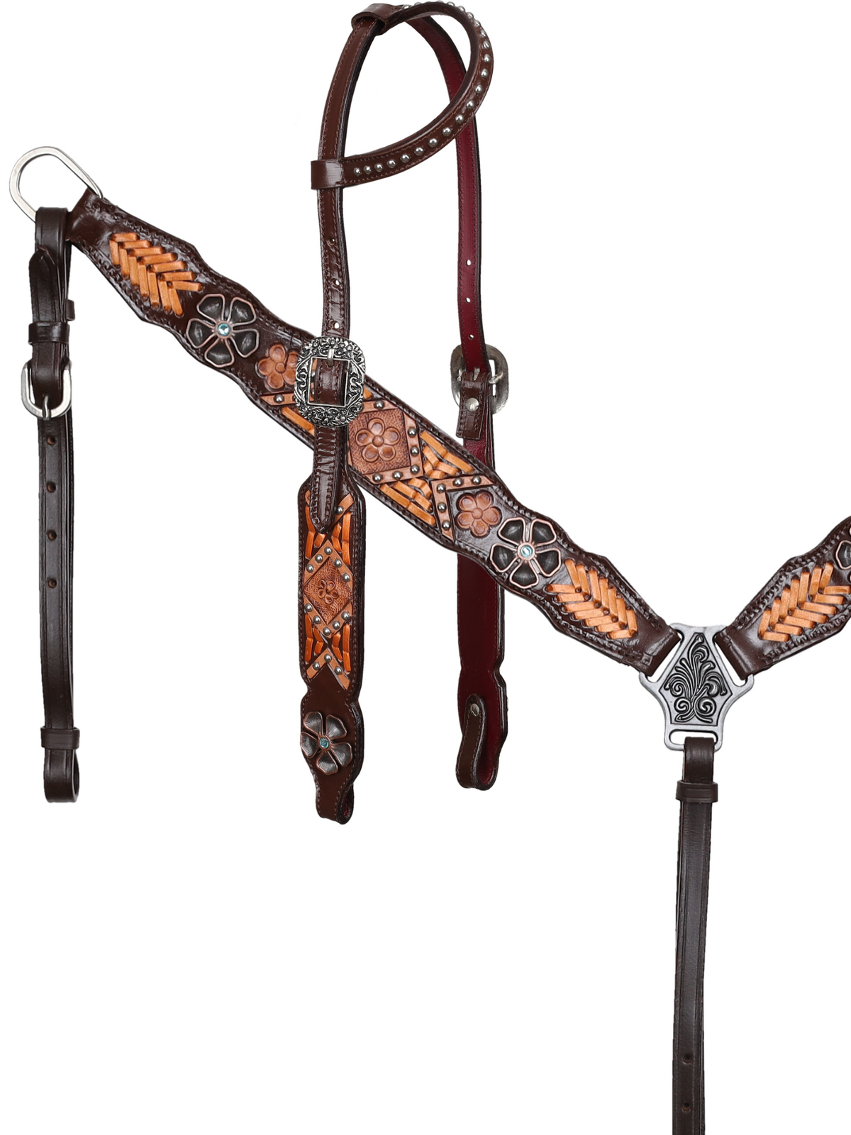 Ensemble Bride oreille & Bricole western Ranch Blossom avec rênes