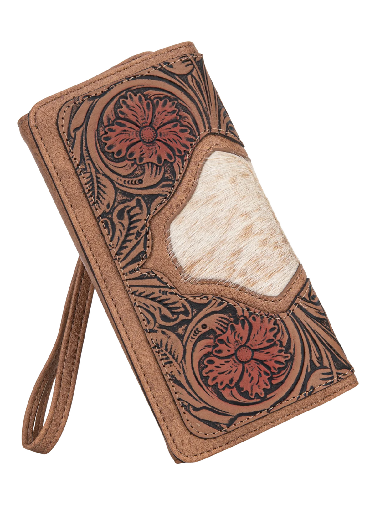 Porte-Feuille Floral Tooled & Hair-On