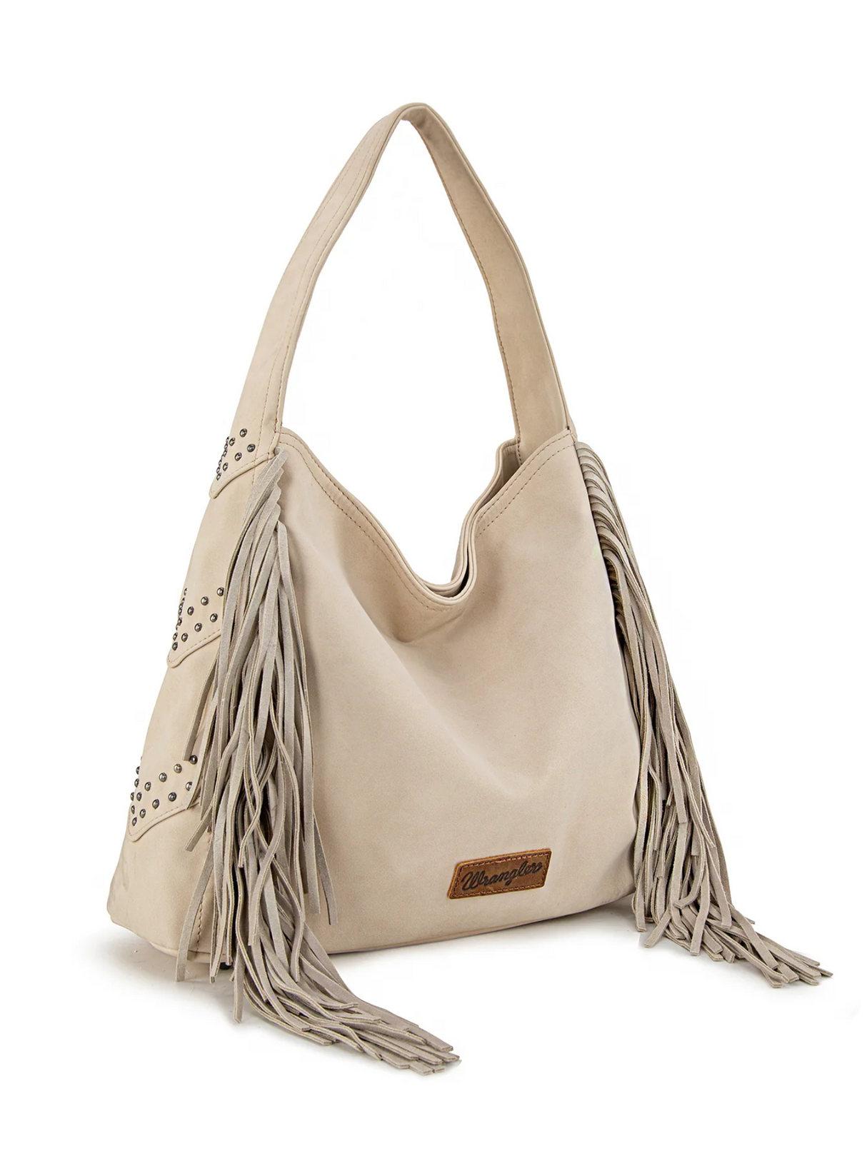 Studded fringe hobo bag