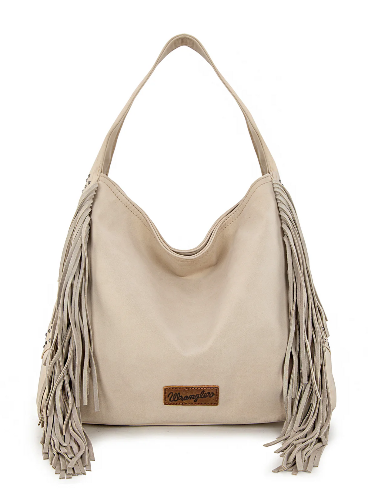 Studded fringe hobo bag