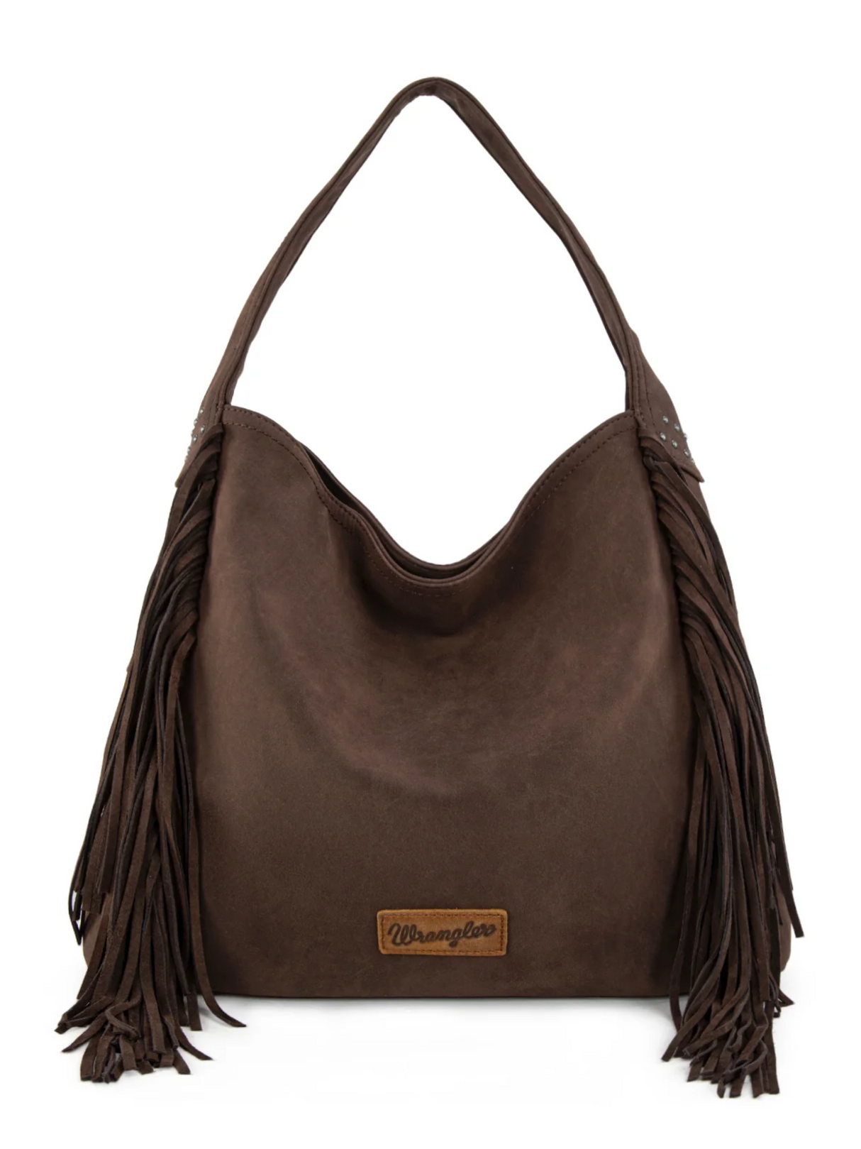 Studded fringe hobo bag