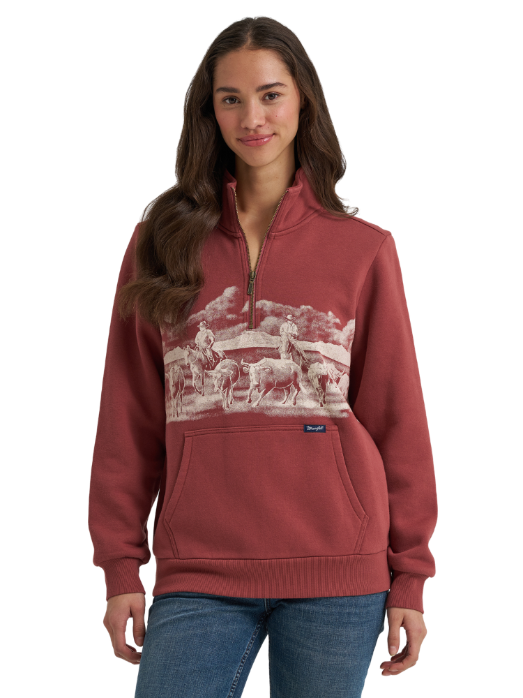 Chandail à manches longues 1/4 zip Horse Rose - Femme