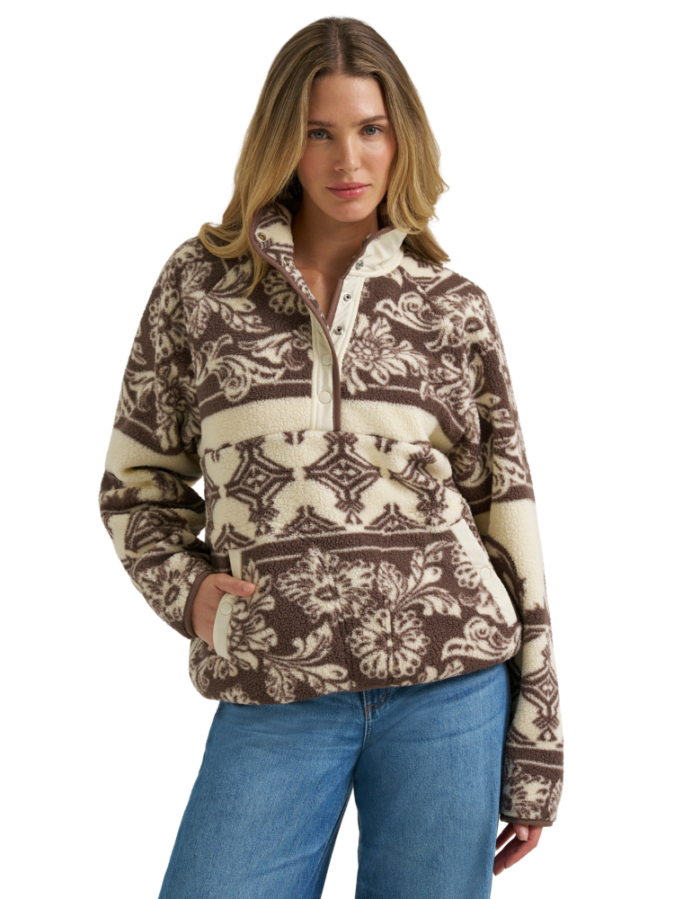 Veste de sherpa Retro Big Sky Floral Horses Crème - Femme