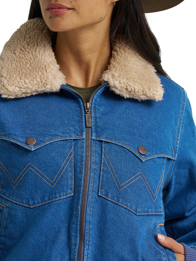 Manteau Denim Bomber doublé Sherpa - Femme