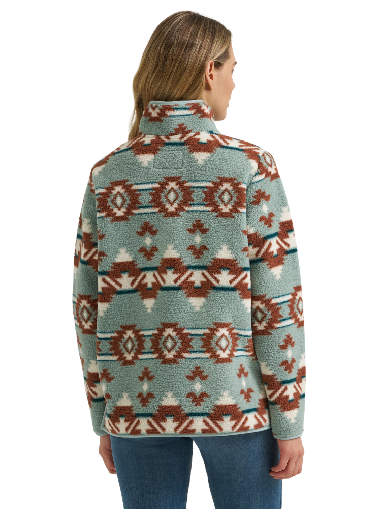 Veste en sherpa Retro Punchy Turquoise Aztec - Femme