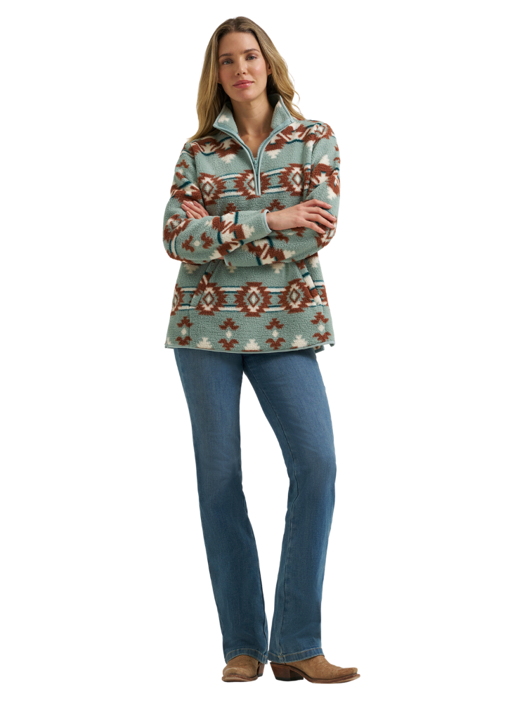 Veste en sherpa Retro Punchy Turquoise Aztec - Femme