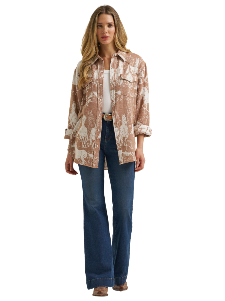 Chemise jacquard Boyfriend Horse Brown - Femme