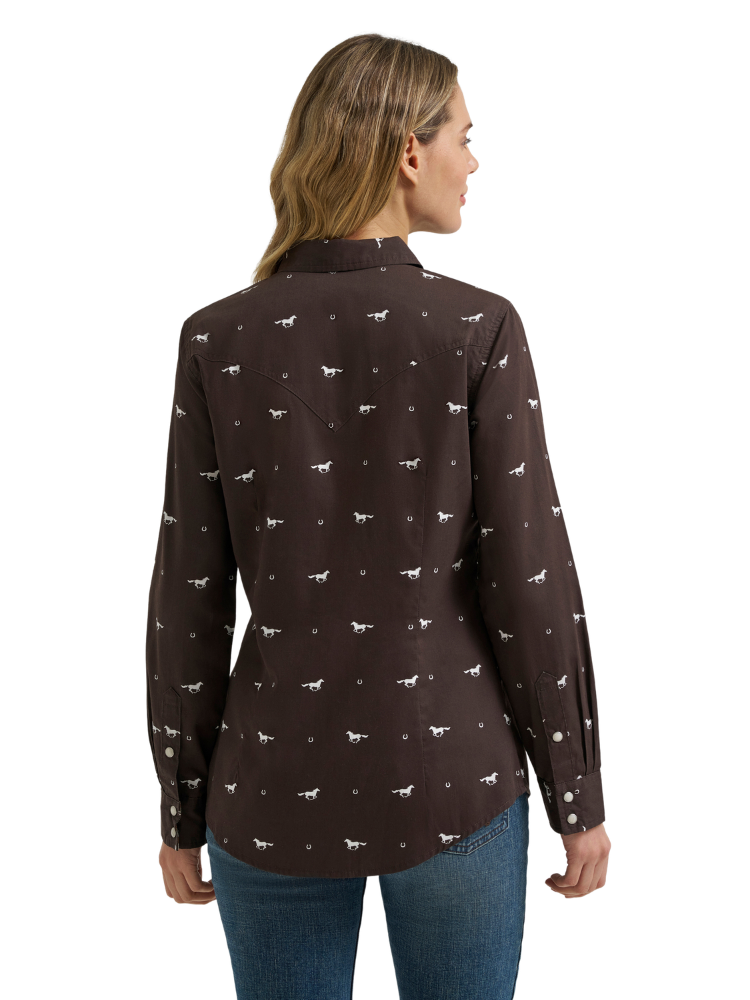 Chemise Western Brune Chevaux - Femme