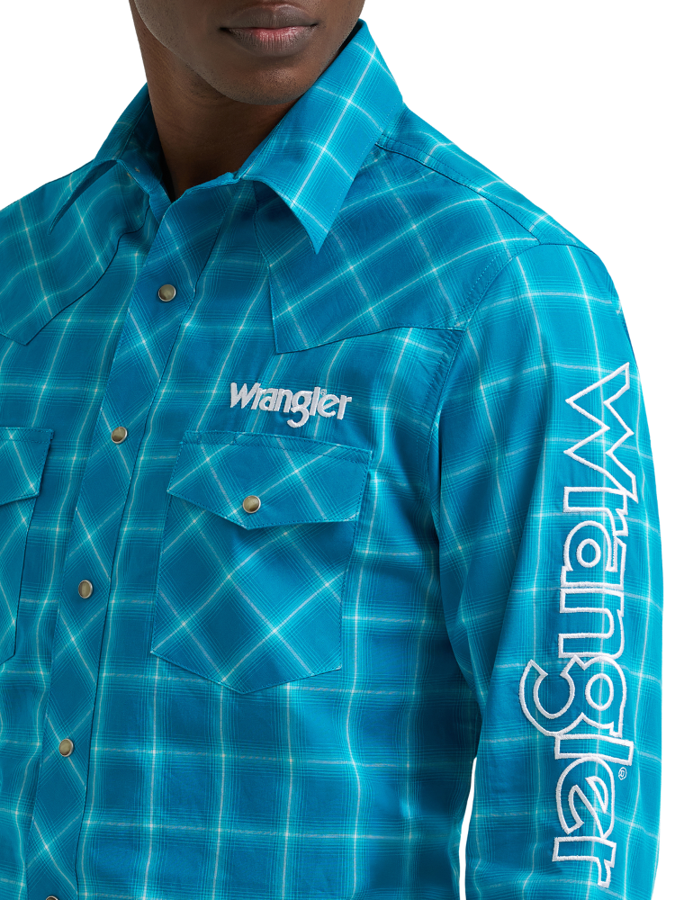 Chemise Western logos Plaid Bleue - Homme