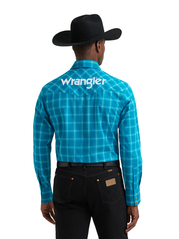 Chemise Western logos Plaid Bleue - Homme