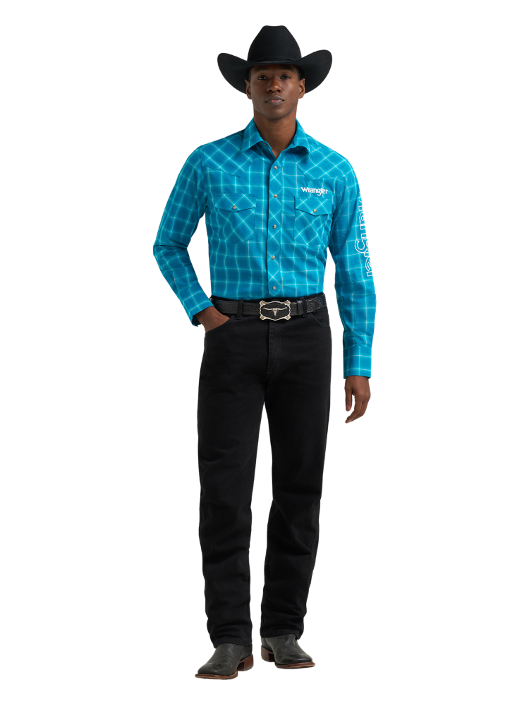 Chemise Western logos Plaid Bleue - Homme