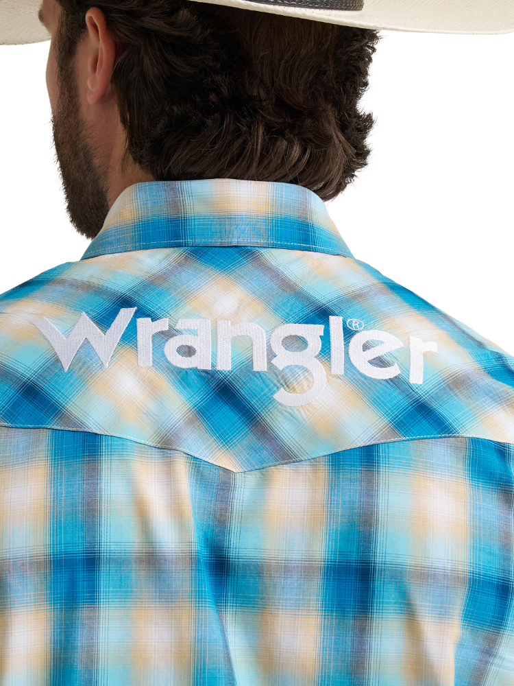 Chemise Western Plaid Turquoise avec broderie Logo - Homme
