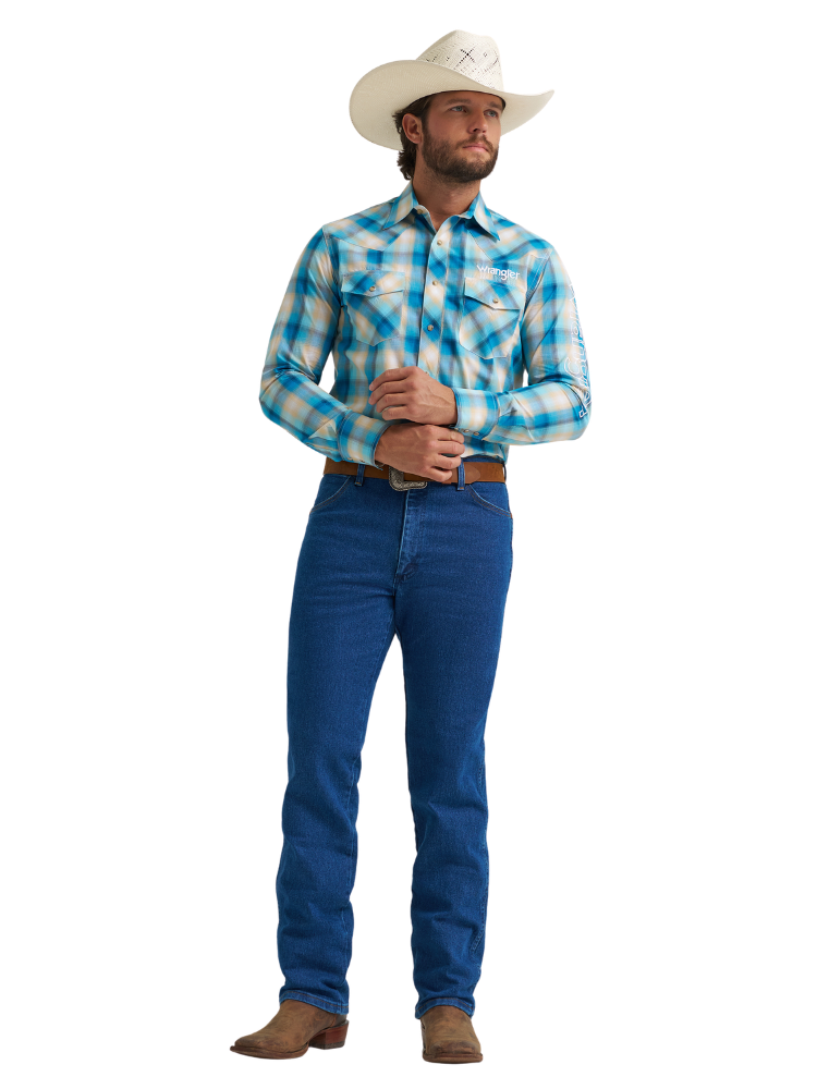 Chemise Western Plaid Turquoise avec broderie Logo - Homme
