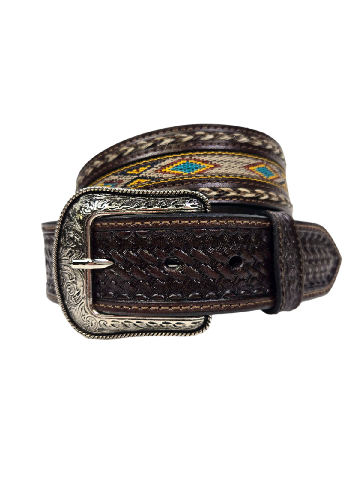 Ceinture western Aztec brune - Homme