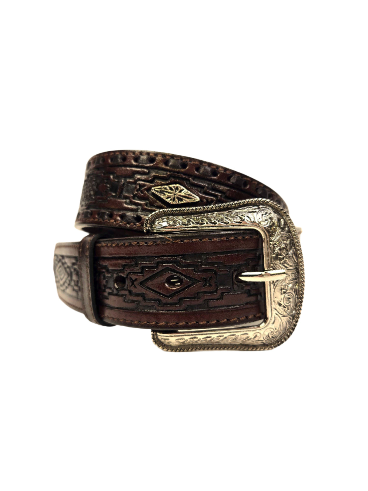 Ceinture western Diamond Concho brune - Homme