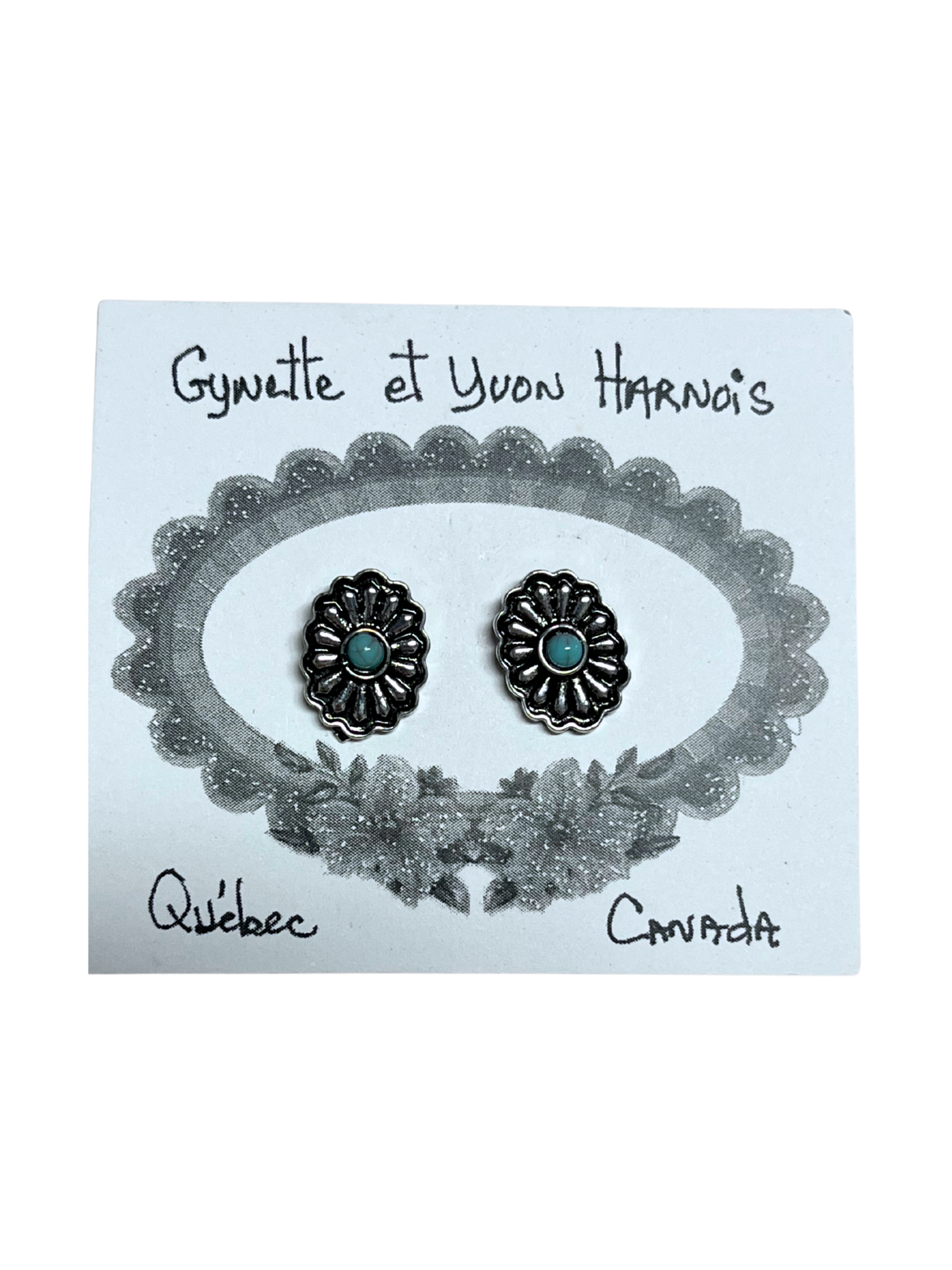 Flower earrings with turquoise stone