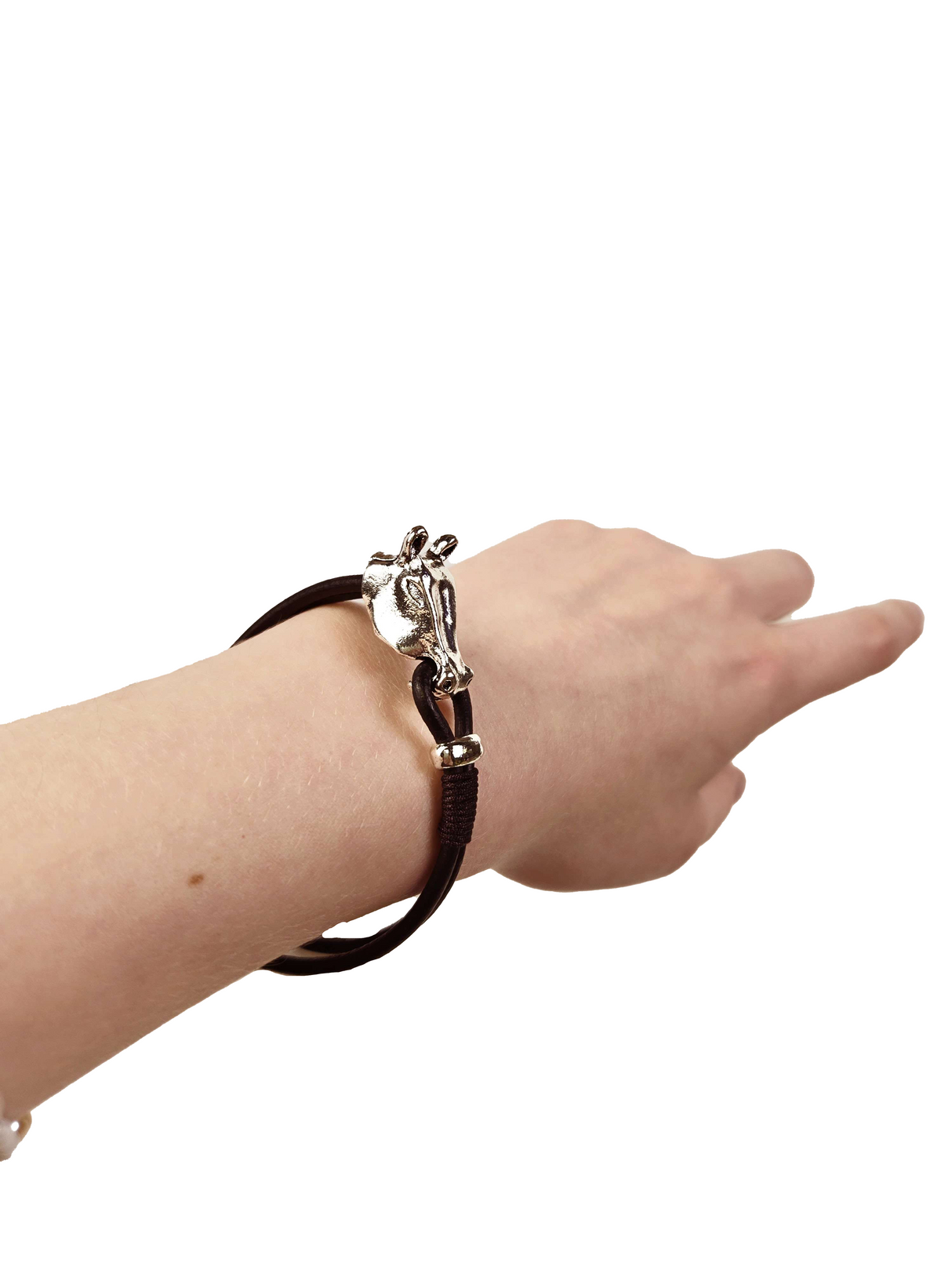Bracelet cuir tête cheval argent