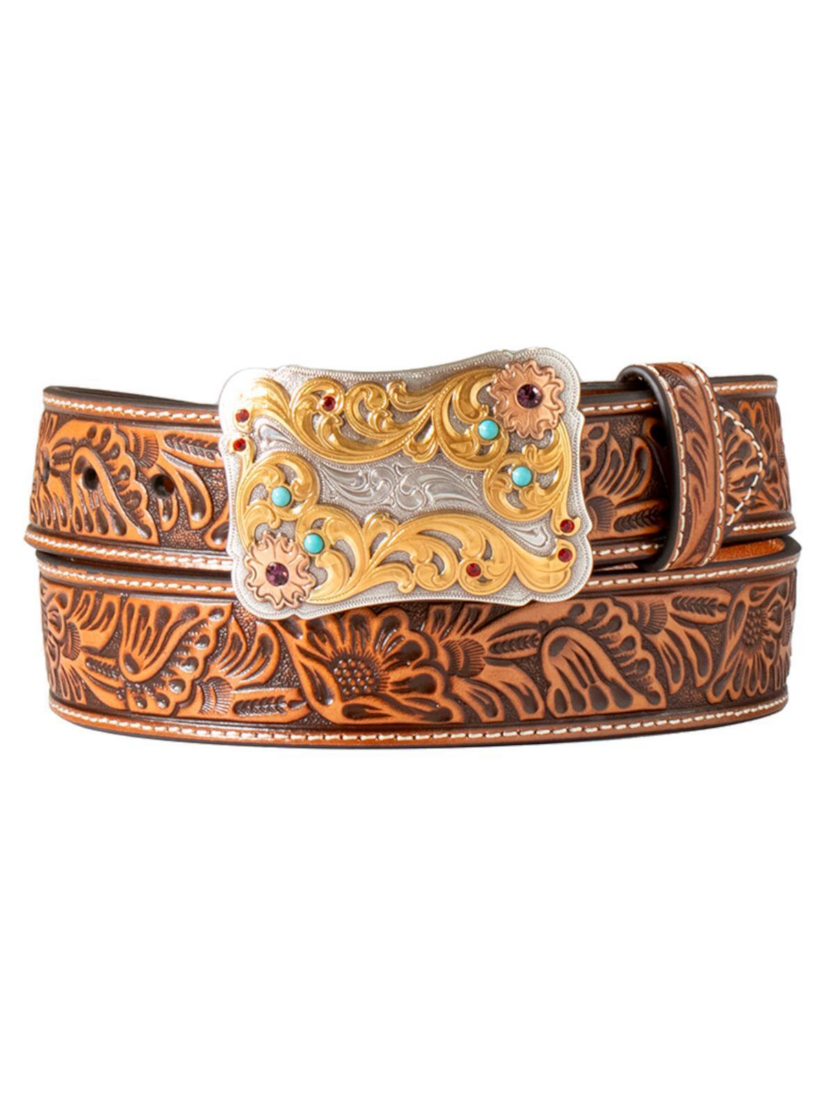 Ceinture Fleurie Embossée Naturelle - Femme
