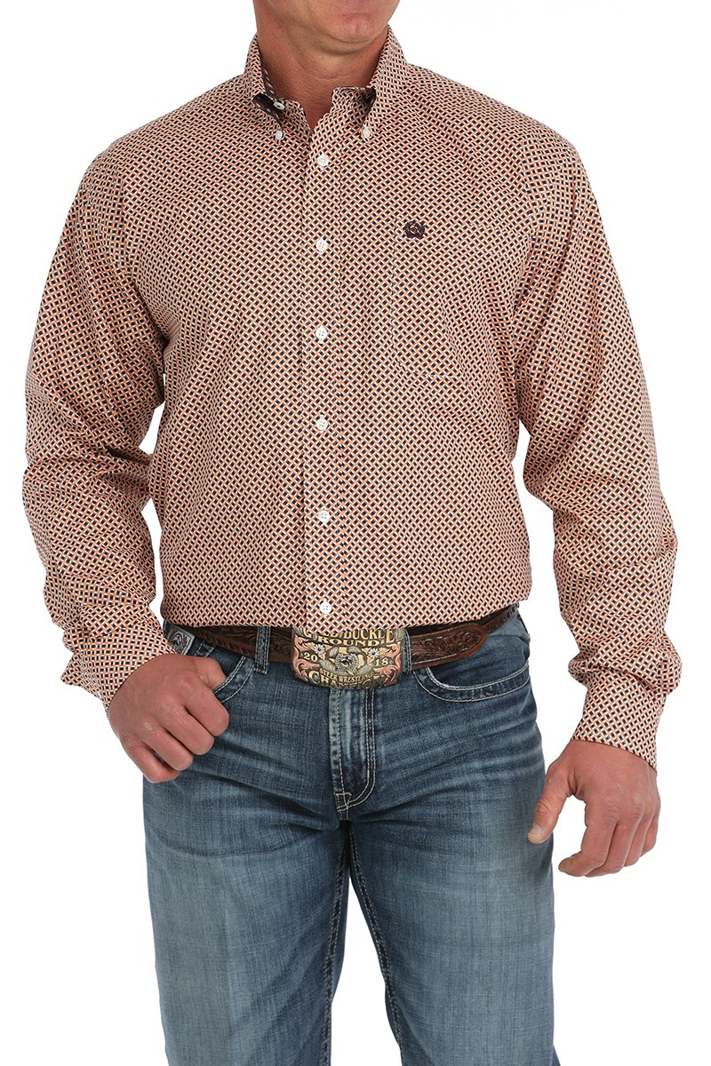 Western Geometric Coral Shirt - Men's