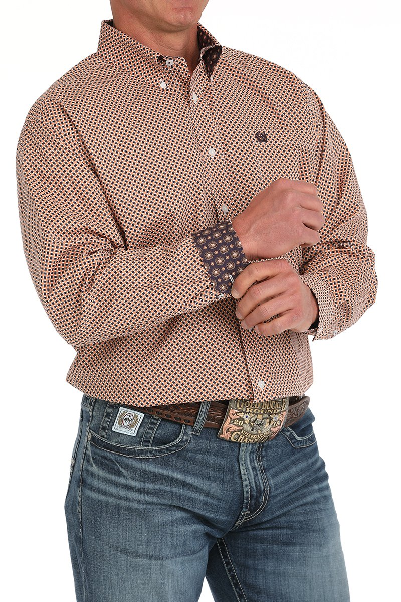 Western Geometric Coral Shirt - Men's