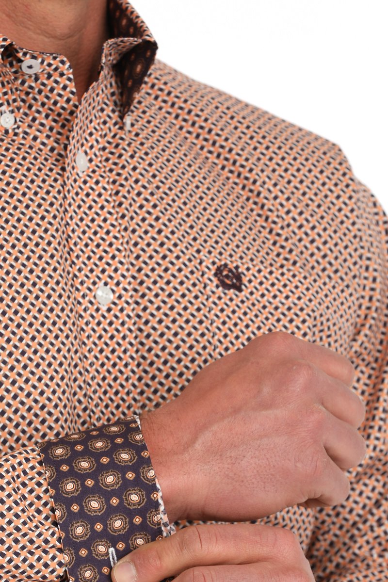 Western Geometric Coral Shirt - Men's