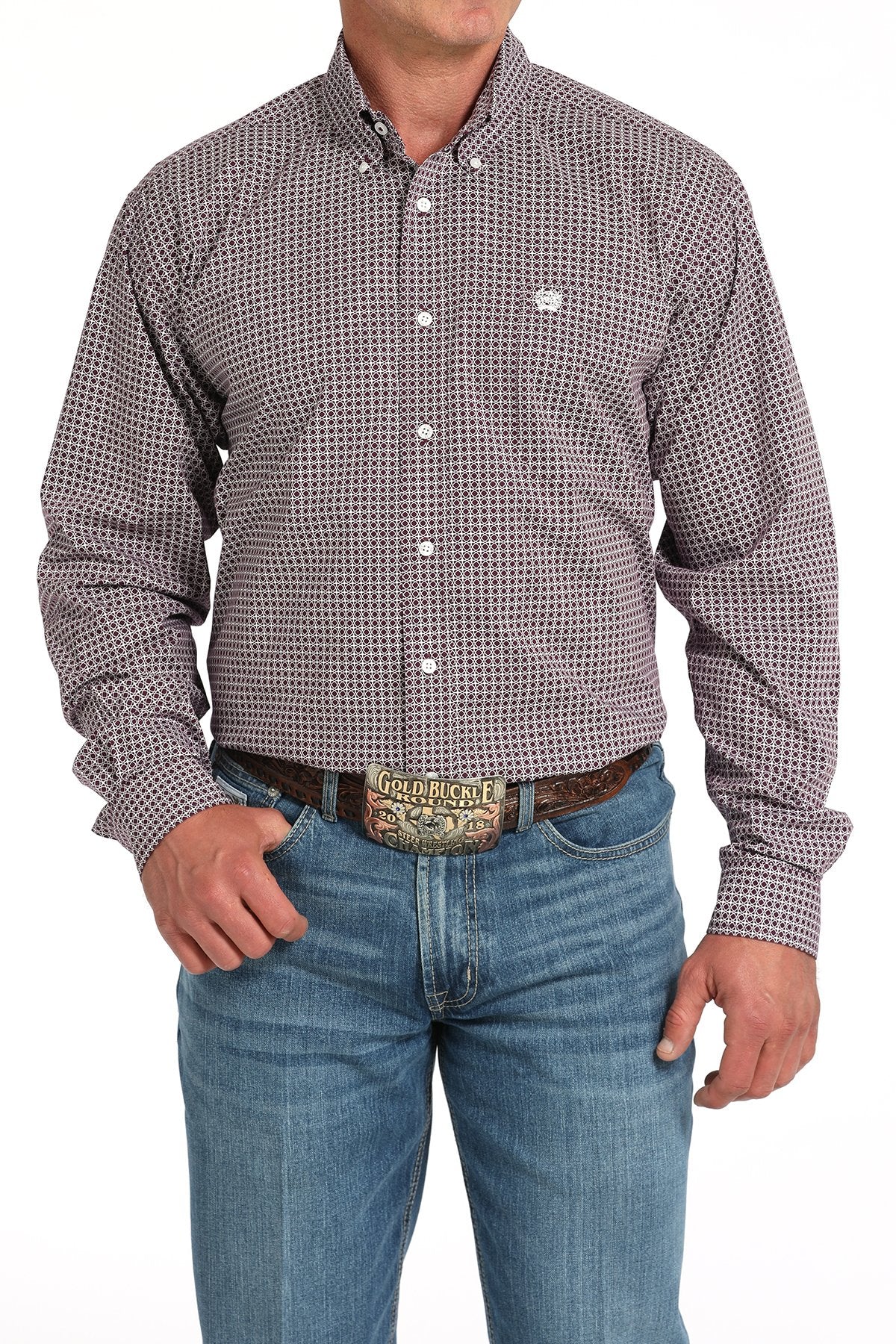 Purple Geo Stretch Western Shirt - Men