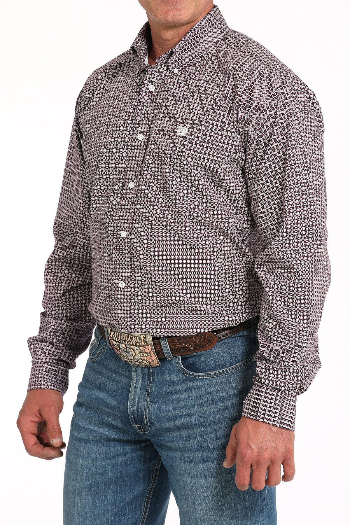 Purple Geo Stretch Western Shirt - Men