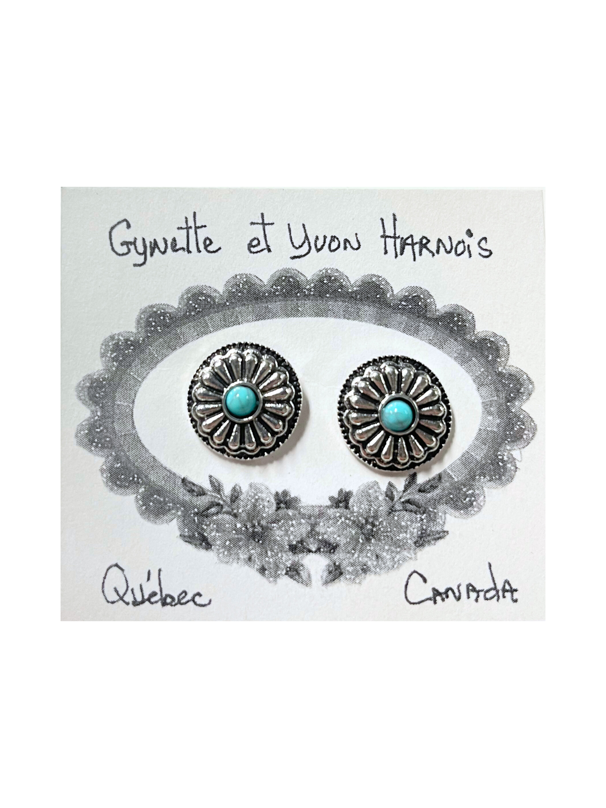 Turquoise Round Flower Earrings