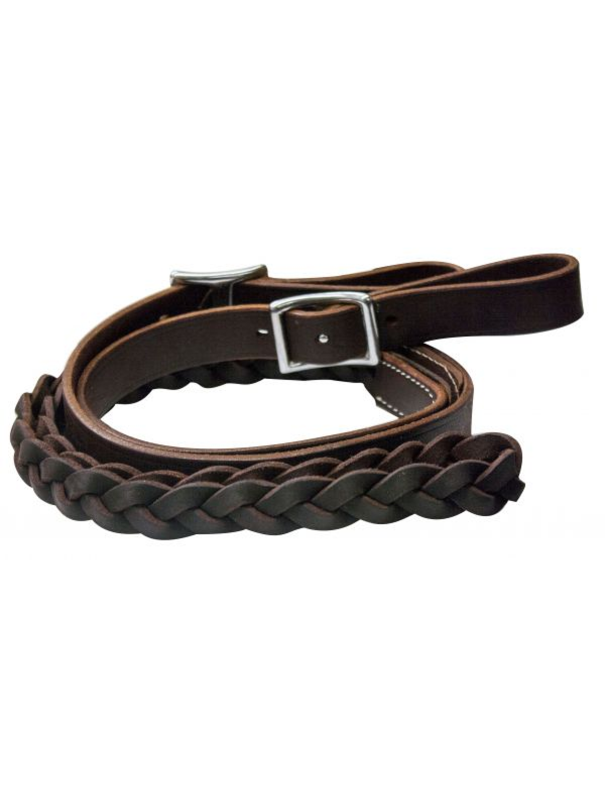Braided leather roping rein