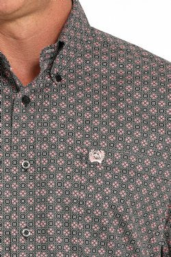 Men's Grey Medallion Stretch Western Shirt