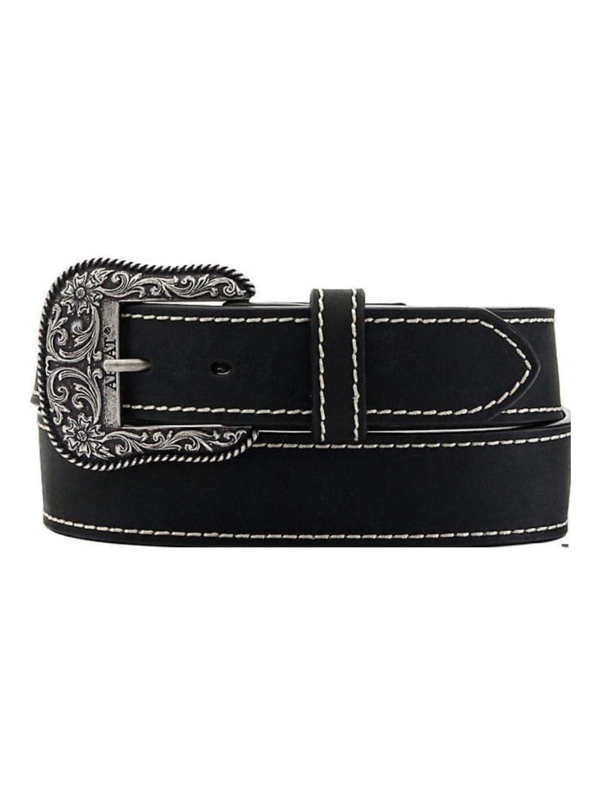 Ceinture Western en cuir noir avec coutures renforcées - Femme