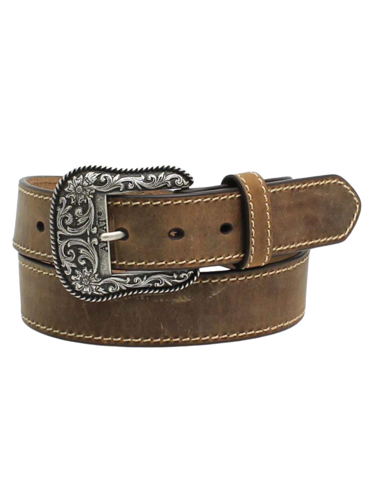 Ceinture Western en cuir brun avec coutures renforcées - Femme
