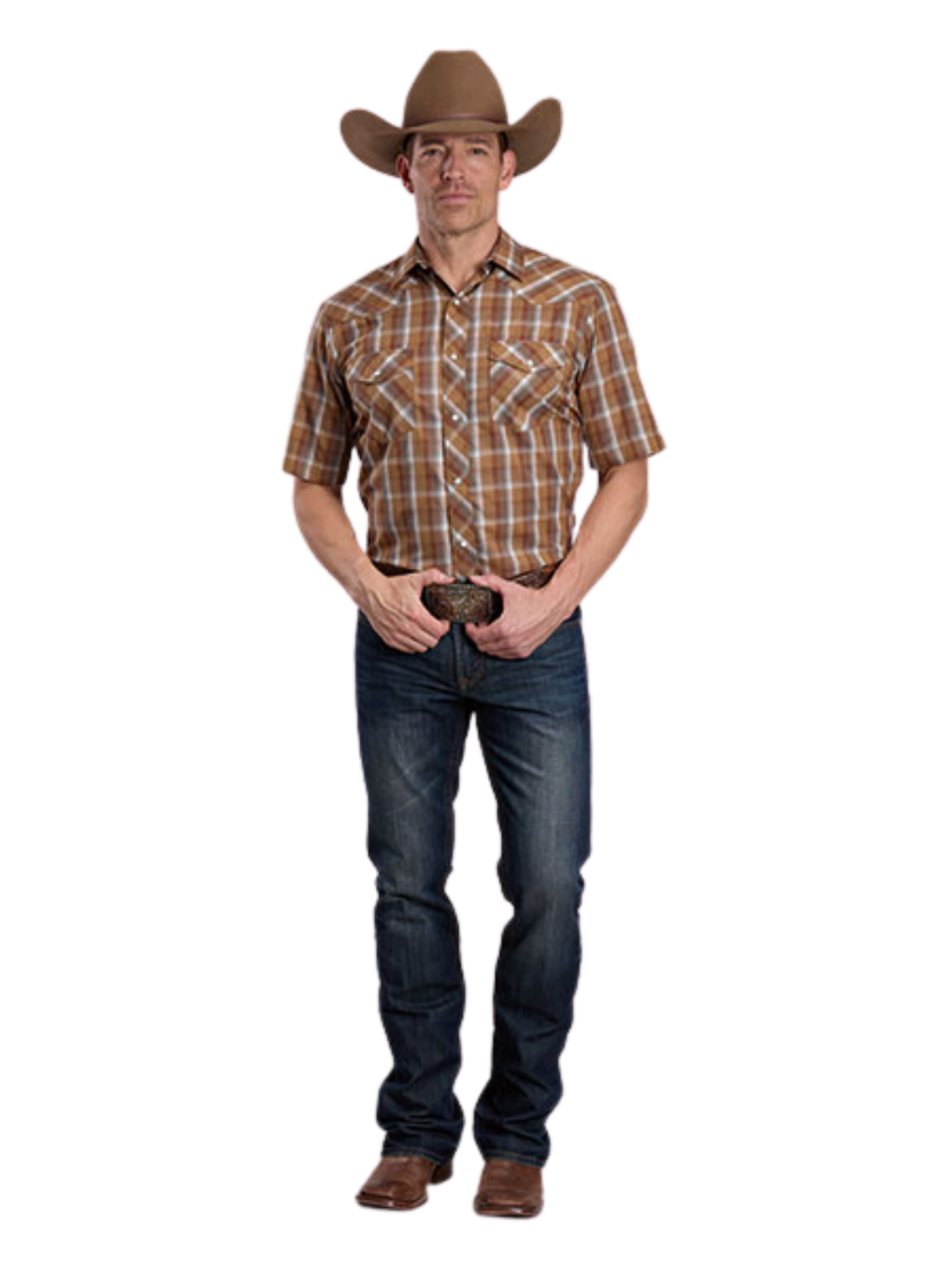 Chemise Western Brun/Sage à manches courtes - Homme