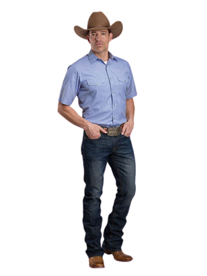 Chemise Western Blue/White Wide Stripe - Homme